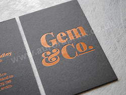 Dark grey and satin copper foil printed business cards.