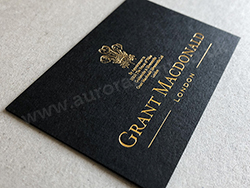 Metallic gold foil and black business cards for Grant Macdonald