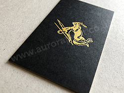 Satin gold foil printed on extra thick black business cards