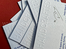 Blind embossed business cards on 350gsm Colorplan card. Blind embossed azure blue colorplan business cards