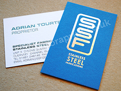 Duplexed business cards with gunmetal and silver foil print