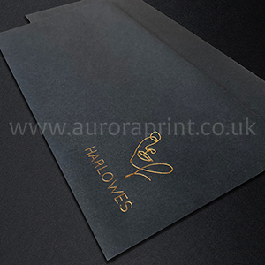 Matt black envelope with metallic gold foil print