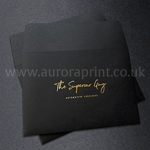 C6 matt black envelopes with gold foil print