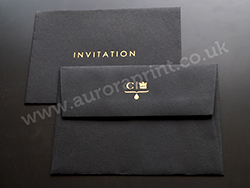 Gold foil printed on a C6 ebony colorplan envelope
