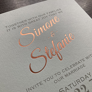 Satin copper foil printed invitations.