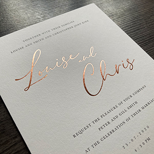 MRose gold foil printed wedding invitations.