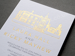 Satin gold foil and black printed wedding invitations