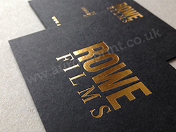 Metallic gold foil business cards printed on 700gsm ebony colorplan.
