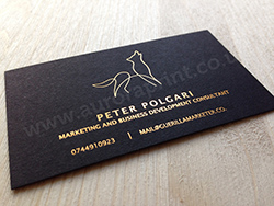 Gold foil business cards printed using sirio ultra black 370gsm stock.