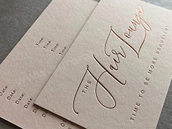 Rose gold foil printed business cards on natural colorplan