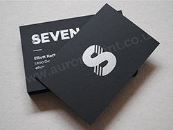 Silver foil business cards printed on 660gsm duplexed graphite plike.
