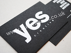White foil business cards printed on 540gsm ebony/black colorplan