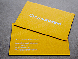 White foil printed business cards using citrine colorplan