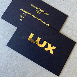 600gsm keykolour black business cards with bright metallic gold foil print.
