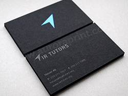 Matt black business cards with black and blue foil printing