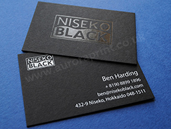 Matt black ebony colorplan business cards with white and black foil printing.