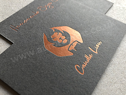 satin copper foil printed business cards on dark grey colorplan card.