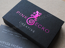 Duplexed ebony and grey foil printed business cards.