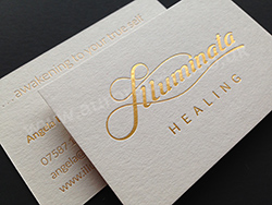 Gold foil business cards printed on 540gsm natural colorplan stock.