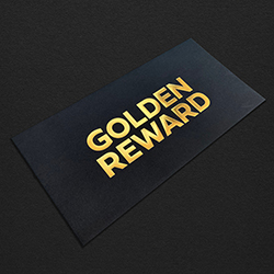 Matt black DL envelopes with bright gold foil print.