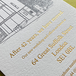 Satin gold foil printed moving cards.