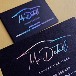 Ebony colorplan business cards with iridescent silver print